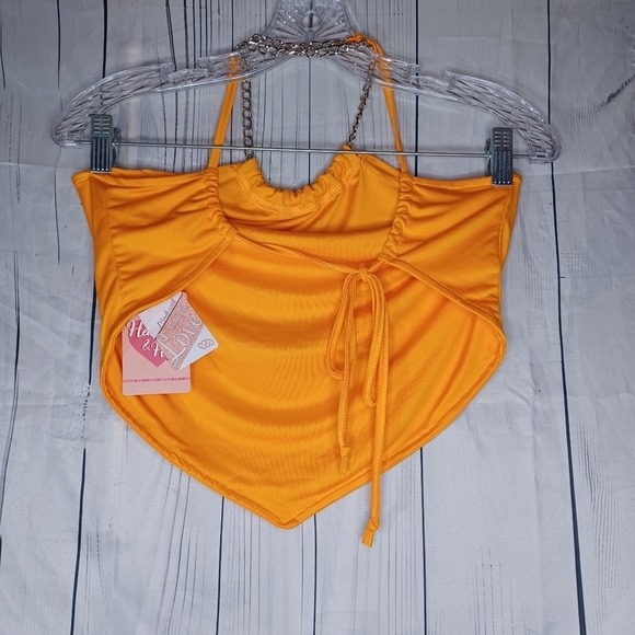 Heart & Hips Yellow Chain Strap Women's Top NWT - Picture 5 of 9
